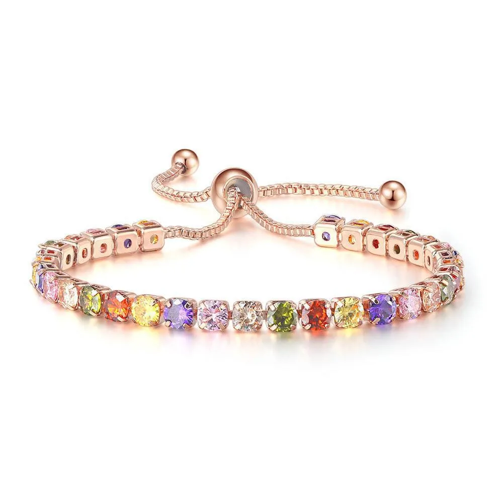 European and American Color Zircon Bracelet Female Fully-Jeweled Crystal Tennis Birthday Bracelet