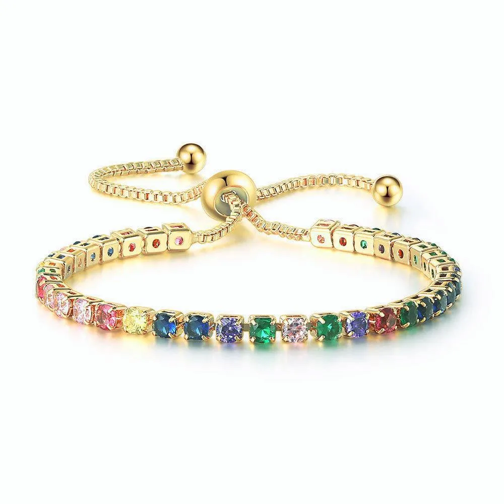 European and American Color Zircon Bracelet Female Fully-Jeweled Crystal Tennis Birthday Bracelet