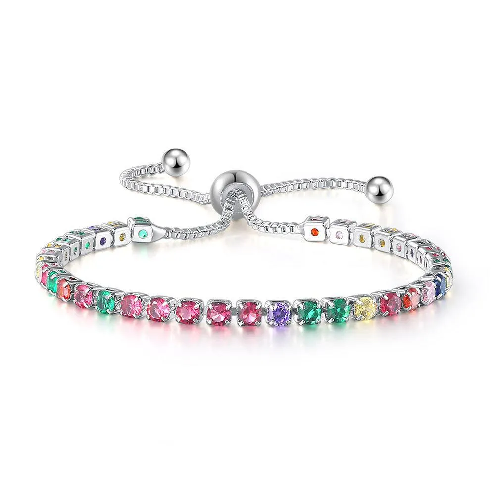 European and American Color Zircon Bracelet Female Fully-Jeweled Crystal Tennis Birthday Bracelet