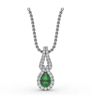 Fana Halo Emerald and Diamond Drop Pendant P1674E