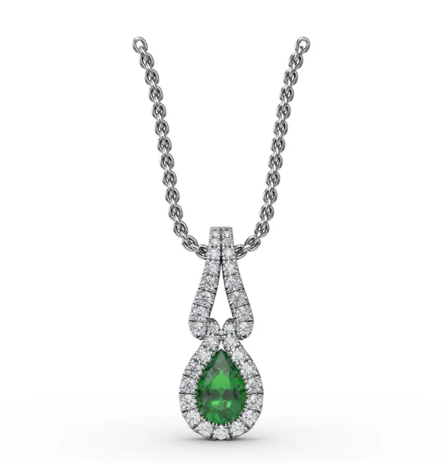 Fana Halo Emerald and Diamond Drop Pendant P1674E