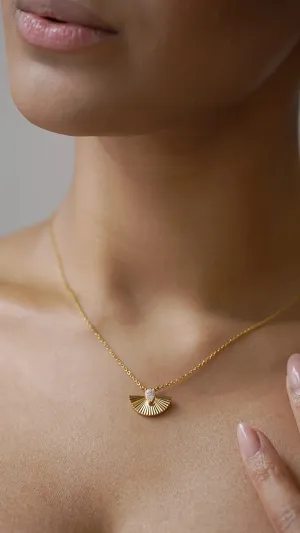 Fanned Zircon Stone Necklace Gold Plated