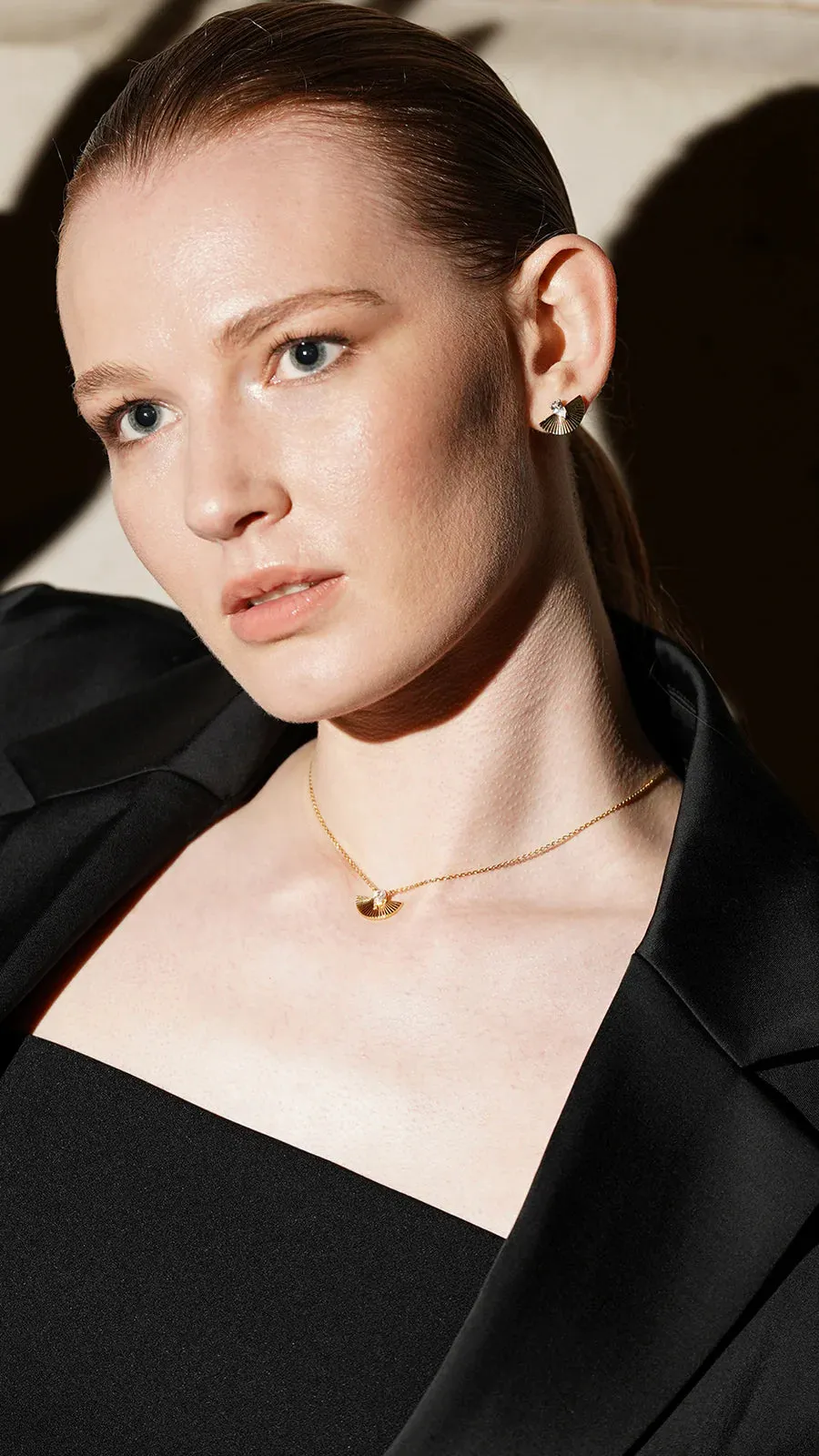 Fanned Zircon Stone Necklace Gold Plated