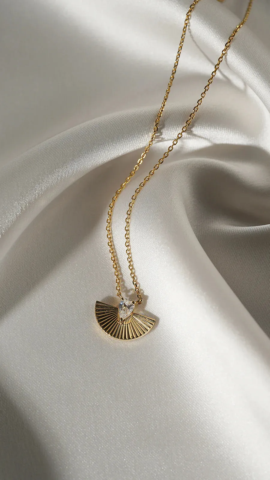 Fanned Zircon Stone Necklace Gold Plated