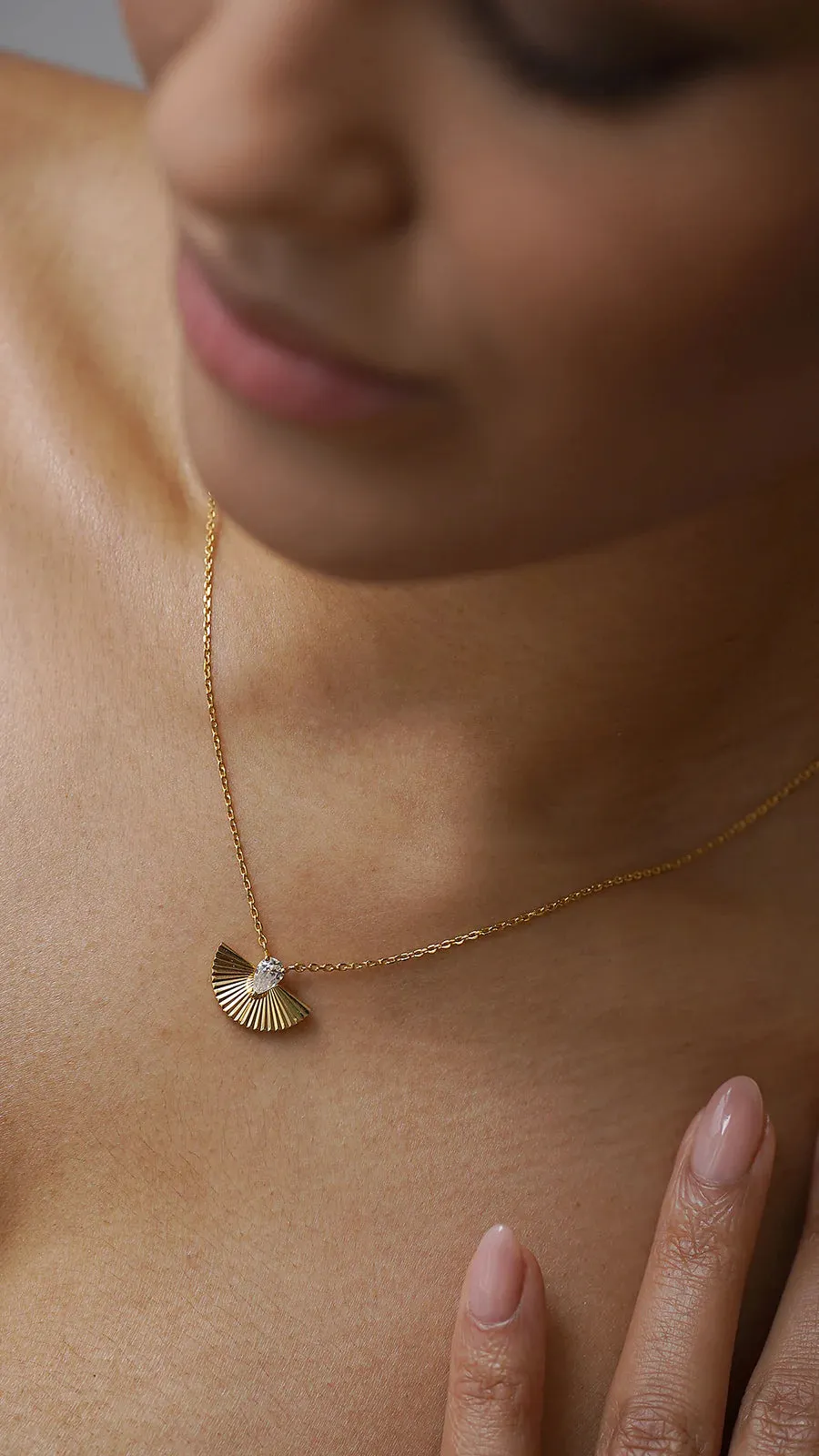 Fanned Zircon Stone Necklace Gold Plated