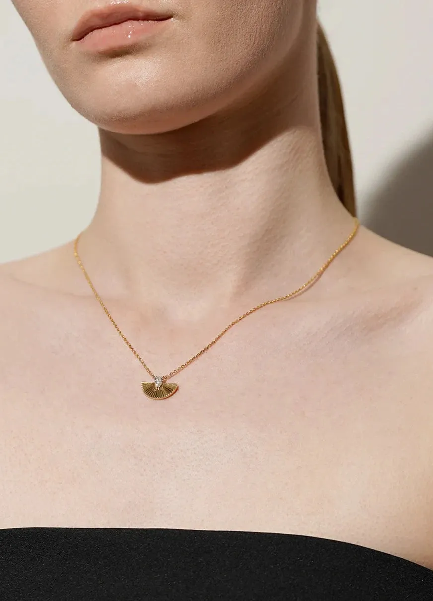Fanned Zircon Stone Necklace Gold Plated