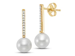 Freshwater Pearl & Diamond Line Drop Earrings