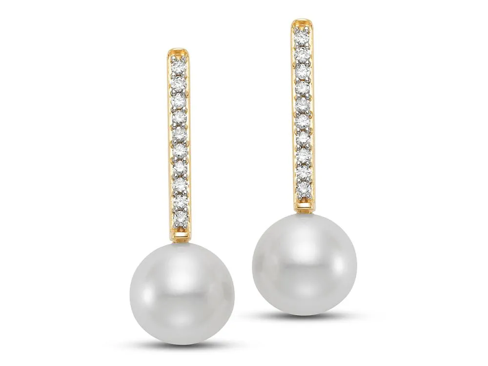 Freshwater Pearl & Diamond Line Drop Earrings