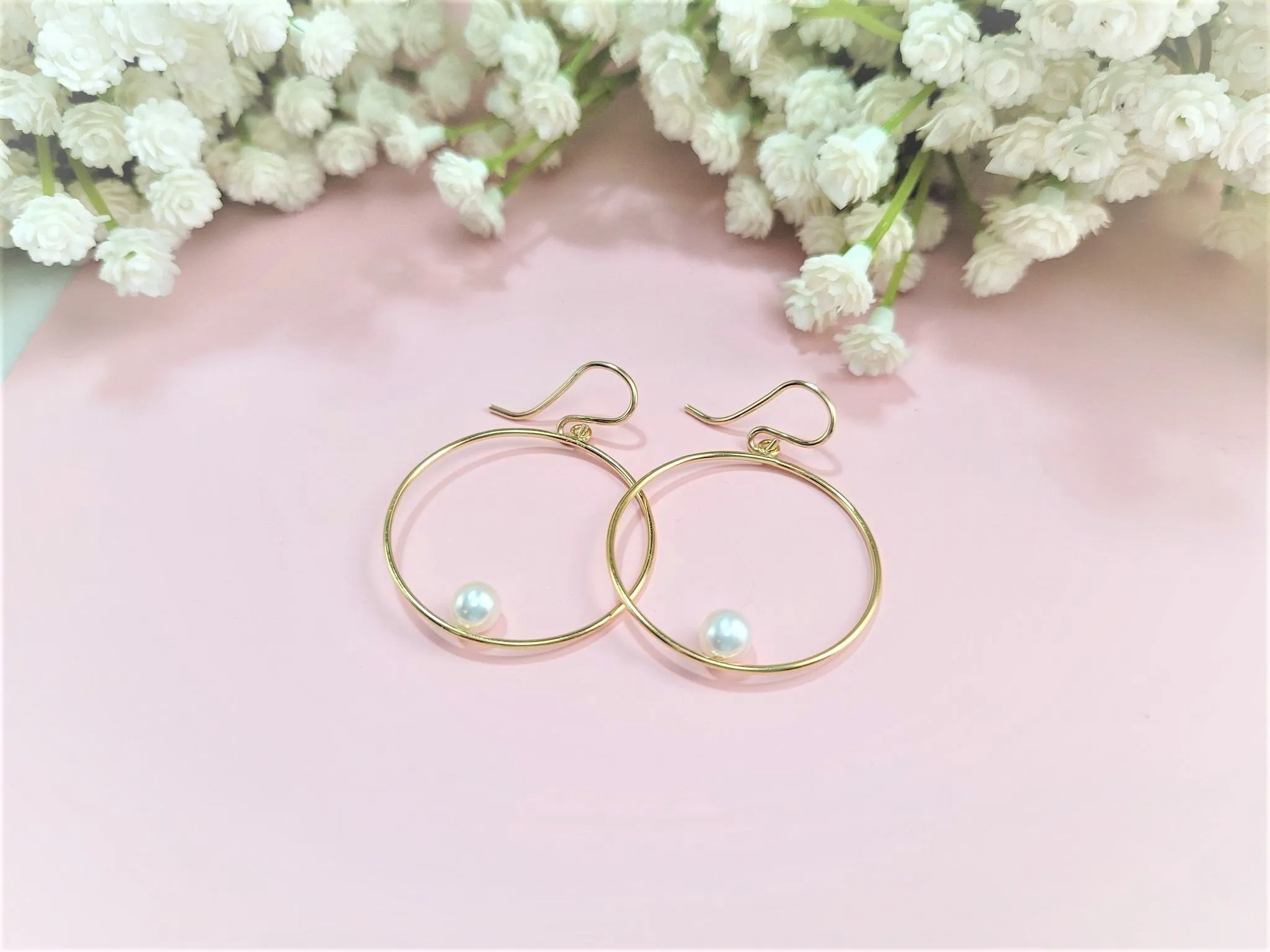 Freshwater Pearl Hoop Earrings, 1" Hoop Earrings