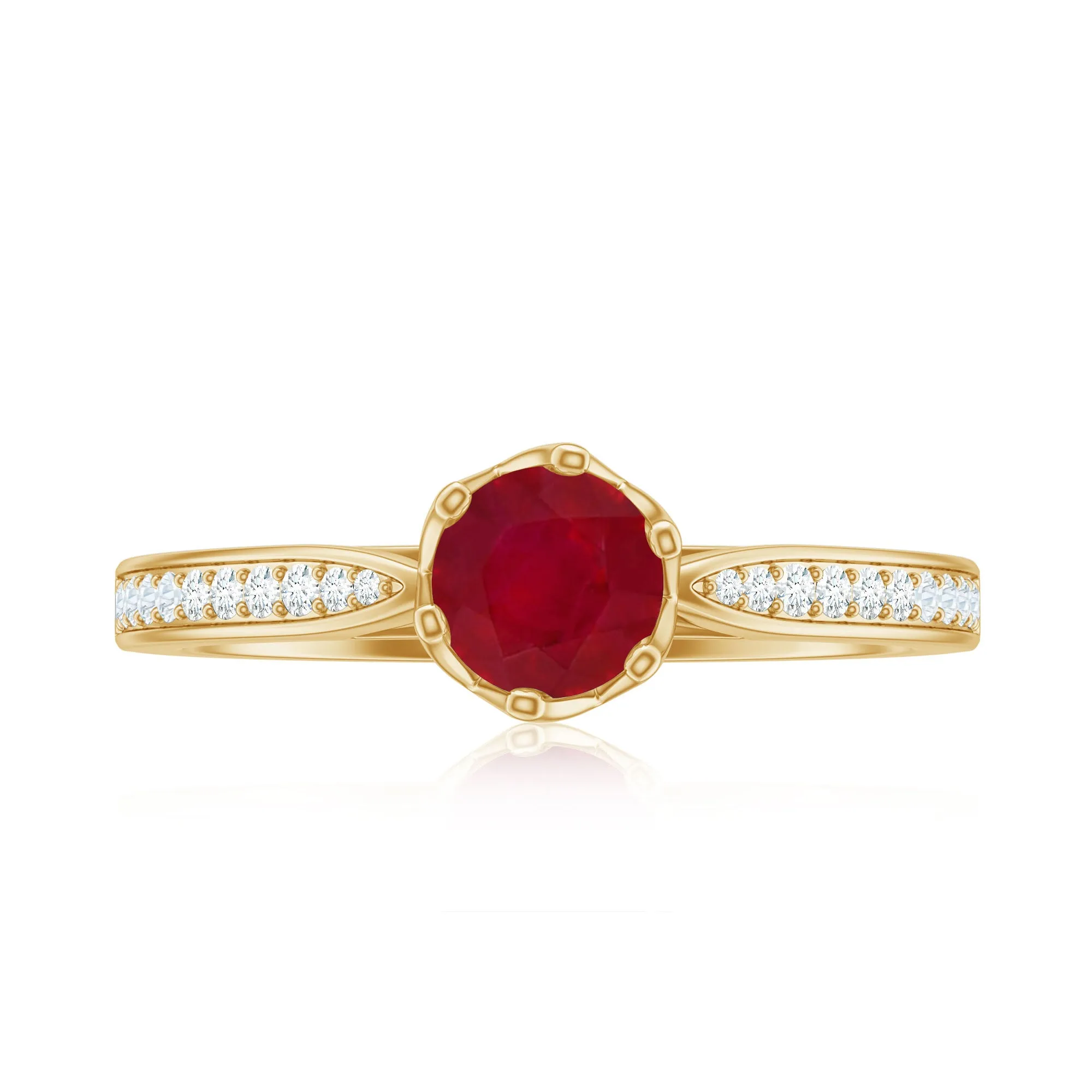 Genuine Ruby Solitaire Engagement Ring with Diamond