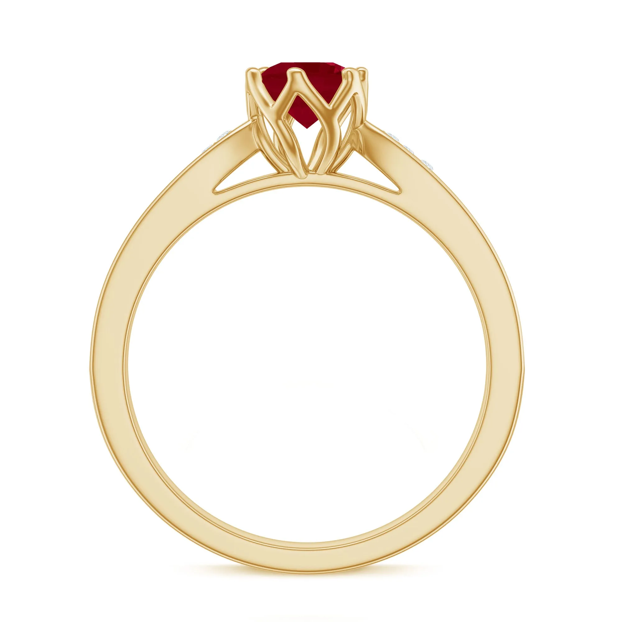Genuine Ruby Solitaire Engagement Ring with Diamond