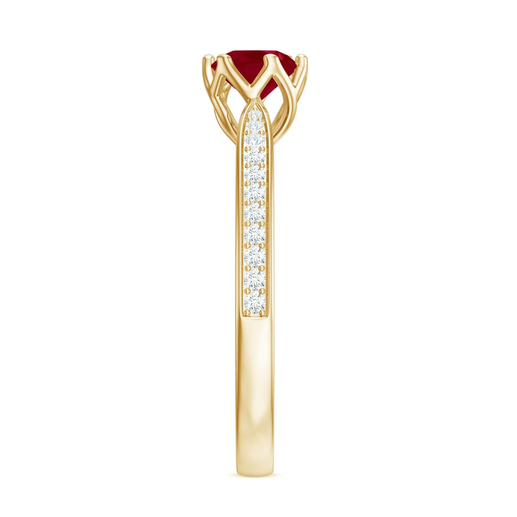 Genuine Ruby Solitaire Engagement Ring with Diamond