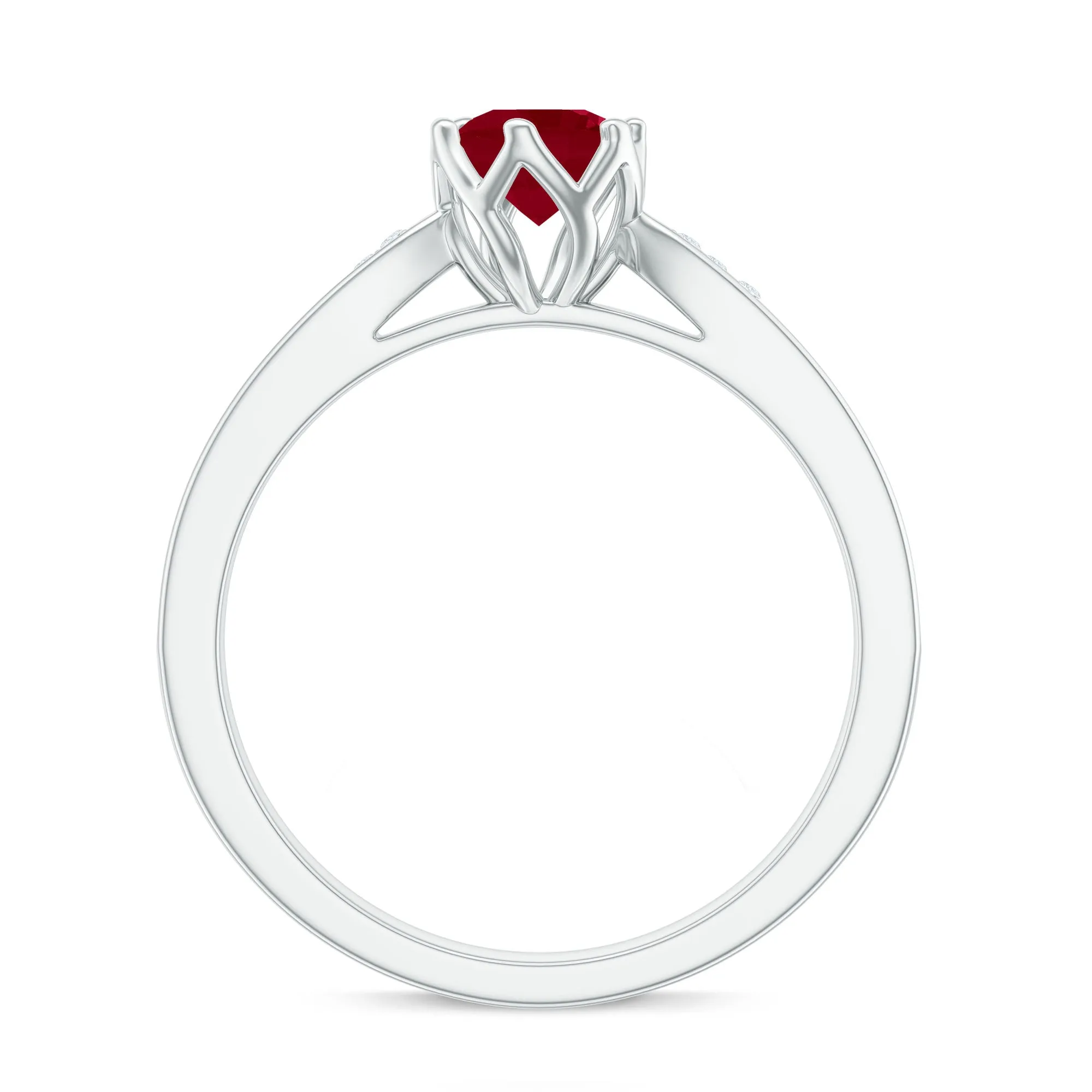 Genuine Ruby Solitaire Engagement Ring with Diamond