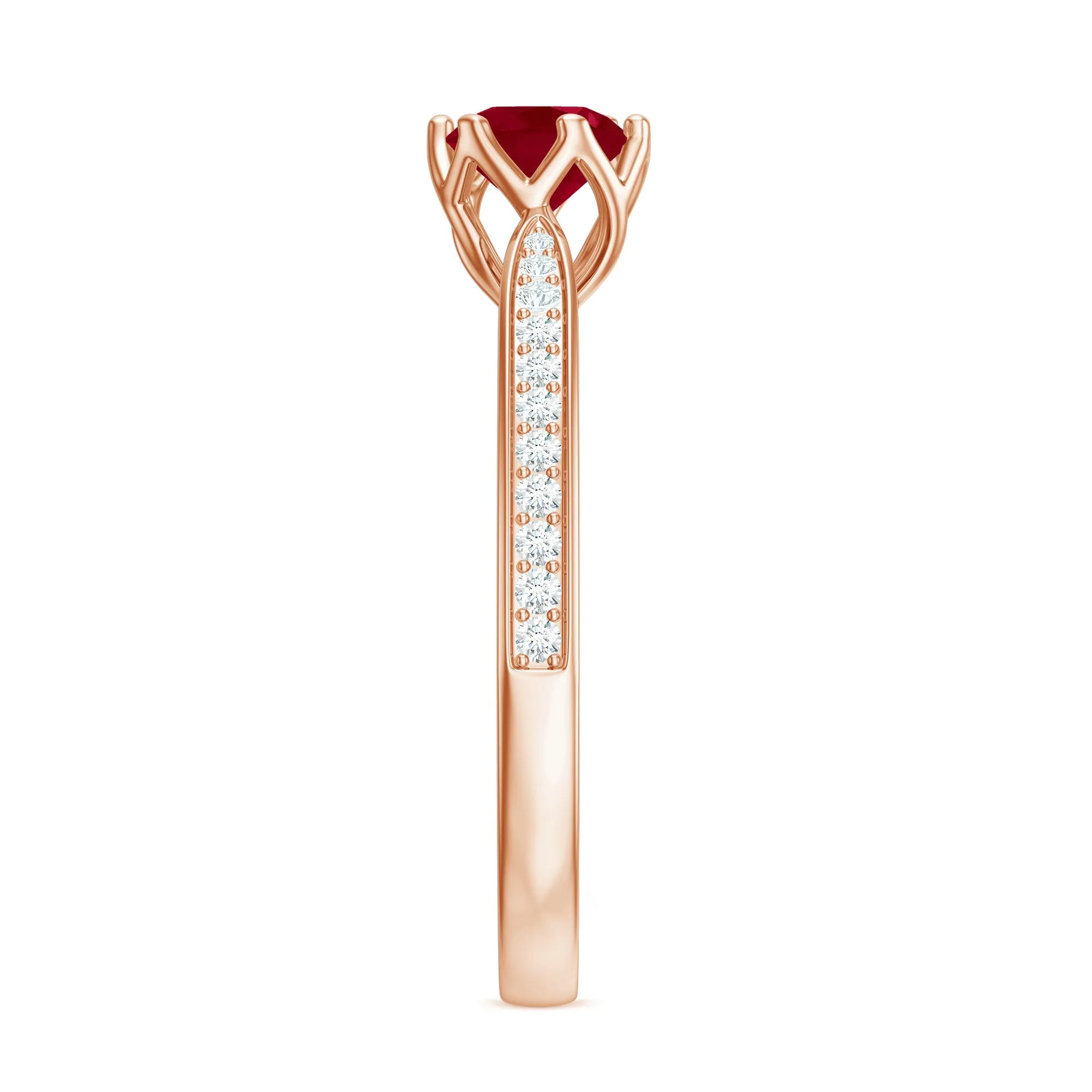 Genuine Ruby Solitaire Engagement Ring with Diamond