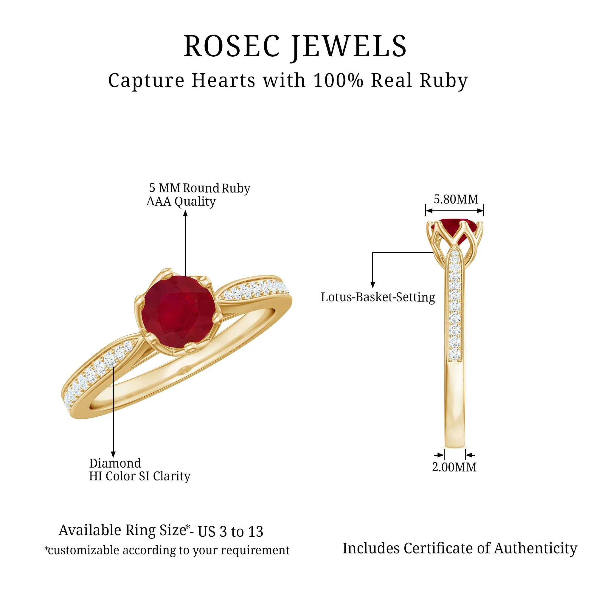 Genuine Ruby Solitaire Engagement Ring with Diamond