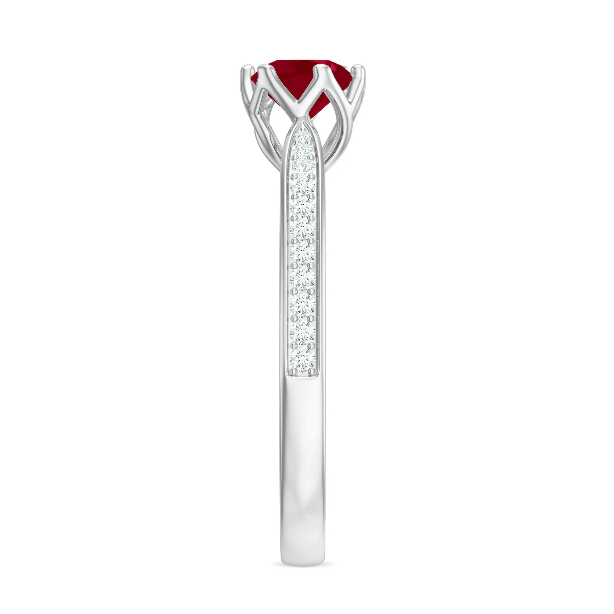 Genuine Ruby Solitaire Engagement Ring with Diamond