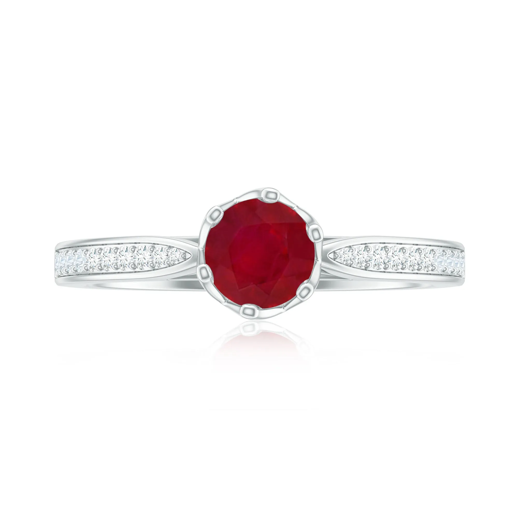 Genuine Ruby Solitaire Engagement Ring with Diamond