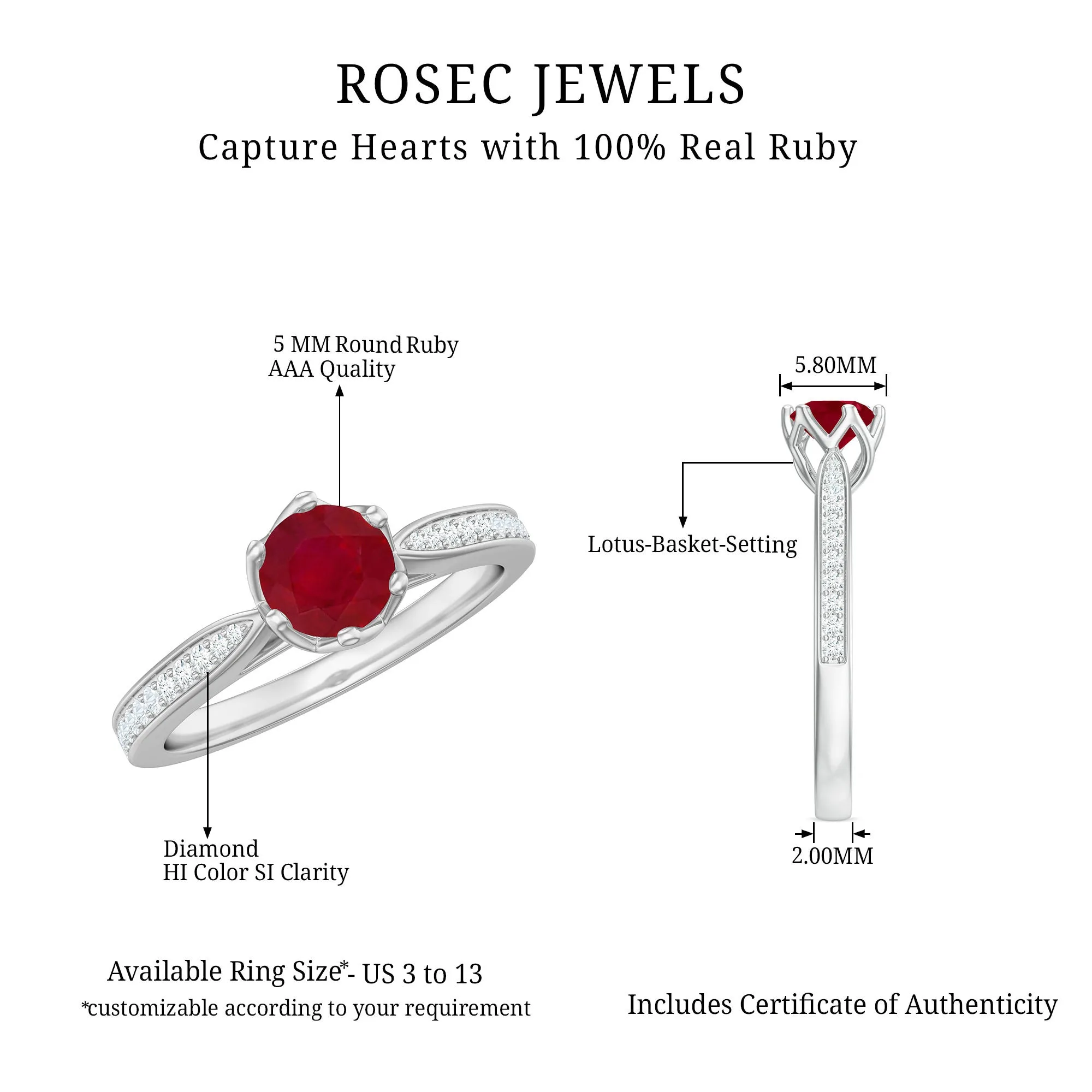 Genuine Ruby Solitaire Engagement Ring with Diamond