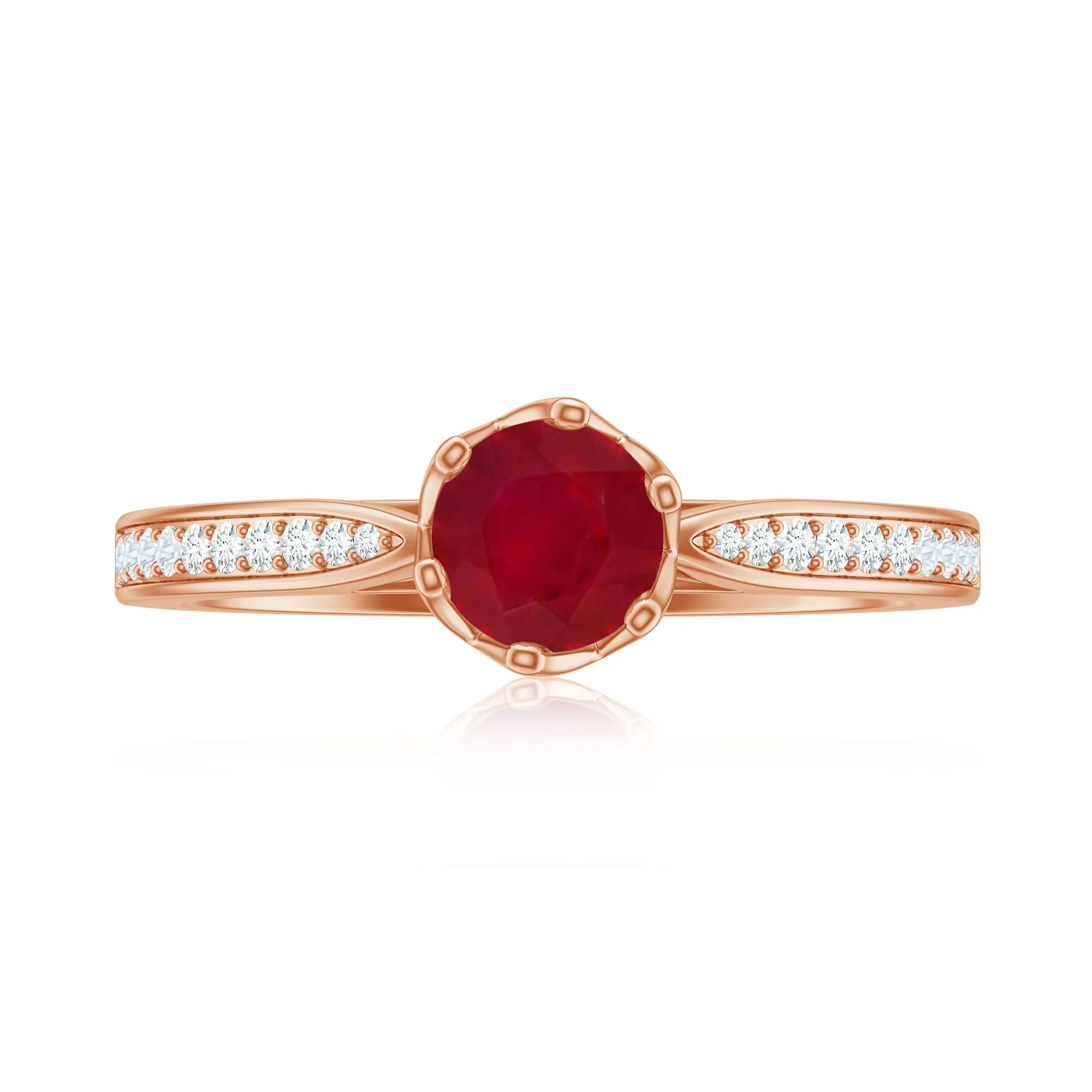 Genuine Ruby Solitaire Engagement Ring with Diamond