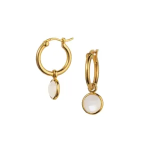 Gold and Moonstone Hoop Earrings