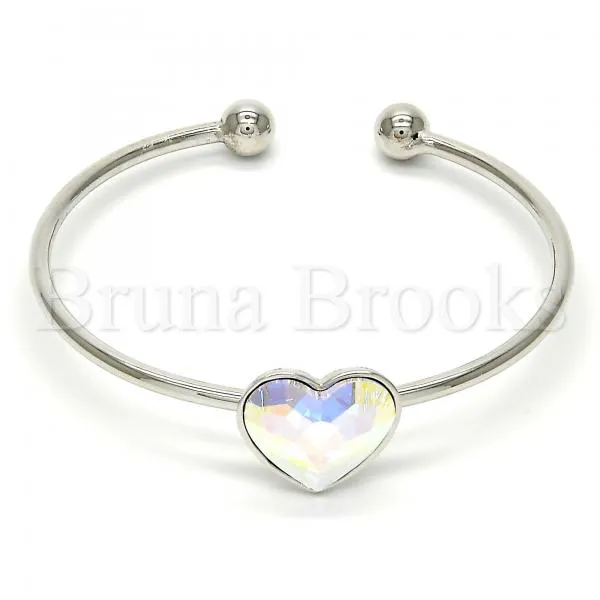 Gold Layered Individual Bangle, Heart Design, with Swarovski Crystals, Golden Tone