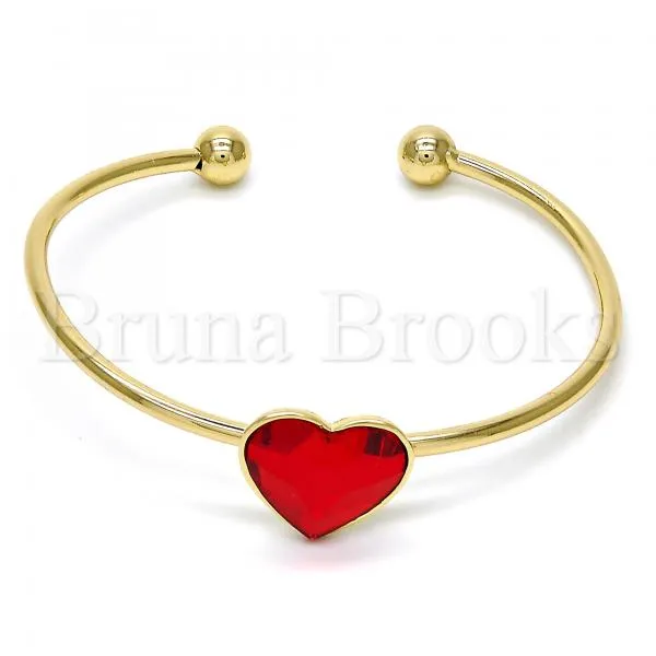 Gold Layered Individual Bangle, Heart Design, with Swarovski Crystals, Golden Tone
