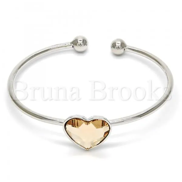Gold Layered Individual Bangle, Heart Design, with Swarovski Crystals, Golden Tone