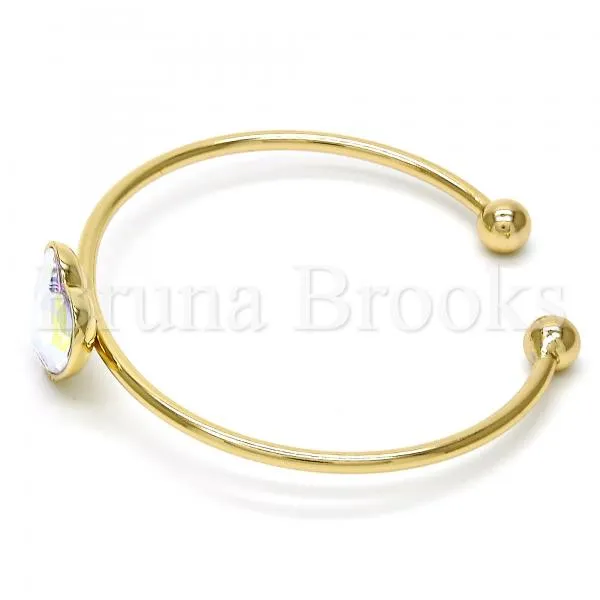 Gold Layered Individual Bangle, Heart Design, with Swarovski Crystals, Golden Tone