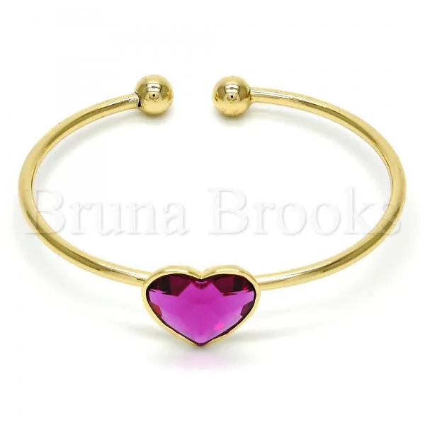 Gold Layered Individual Bangle, Heart Design, with Swarovski Crystals, Golden Tone