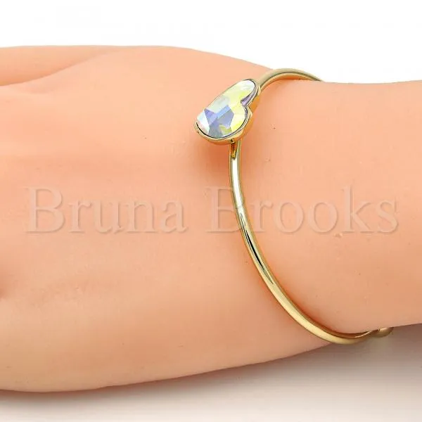 Gold Layered Individual Bangle, Heart Design, with Swarovski Crystals, Golden Tone