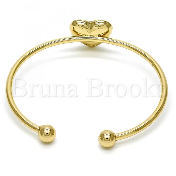 Gold Layered Individual Bangle, Heart Design, with Swarovski Crystals, Golden Tone