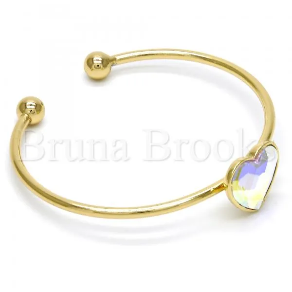 Gold Layered Individual Bangle, Heart Design, with Swarovski Crystals, Golden Tone