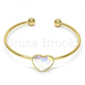 Gold Layered Individual Bangle, Heart Design, with Swarovski Crystals, Golden Tone