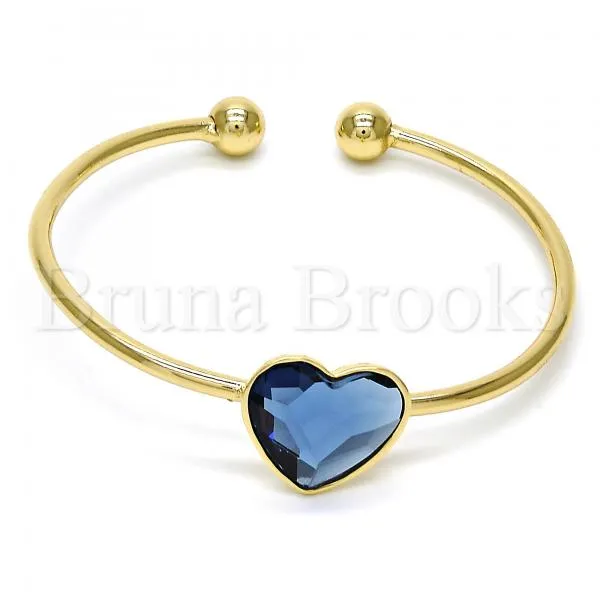 Gold Layered Individual Bangle, Heart Design, with Swarovski Crystals, Golden Tone