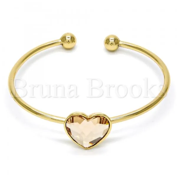 Gold Layered Individual Bangle, Heart Design, with Swarovski Crystals, Golden Tone