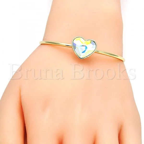 Gold Layered Individual Bangle, Heart Design, with Swarovski Crystals, Golden Tone