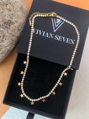Gold Plate Chain Zircon Star Charm Necklace