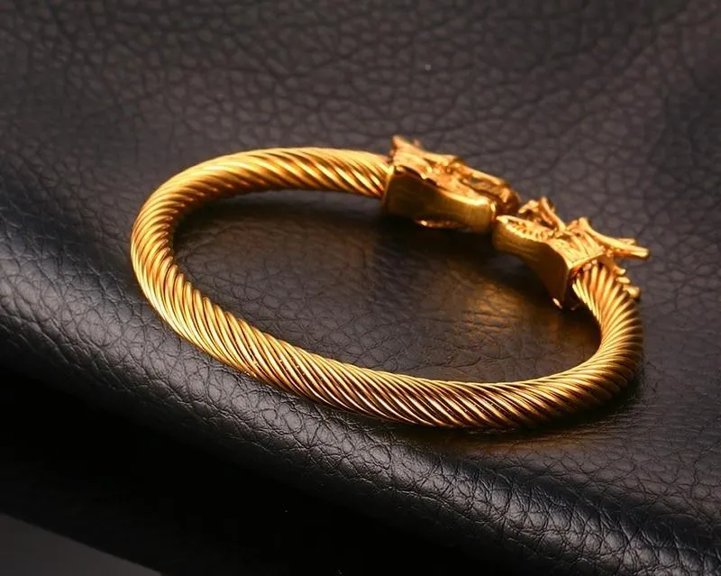 Golden Siamese Dragons Twisted Chain Bangle