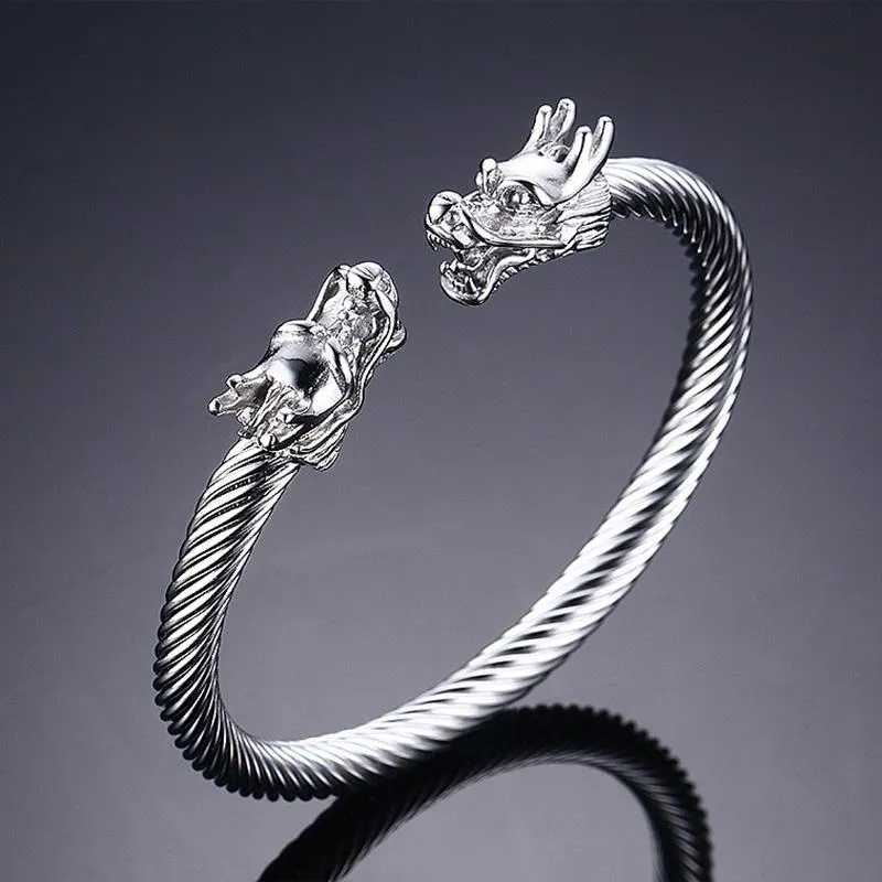 Golden Siamese Dragons Twisted Chain Bangle