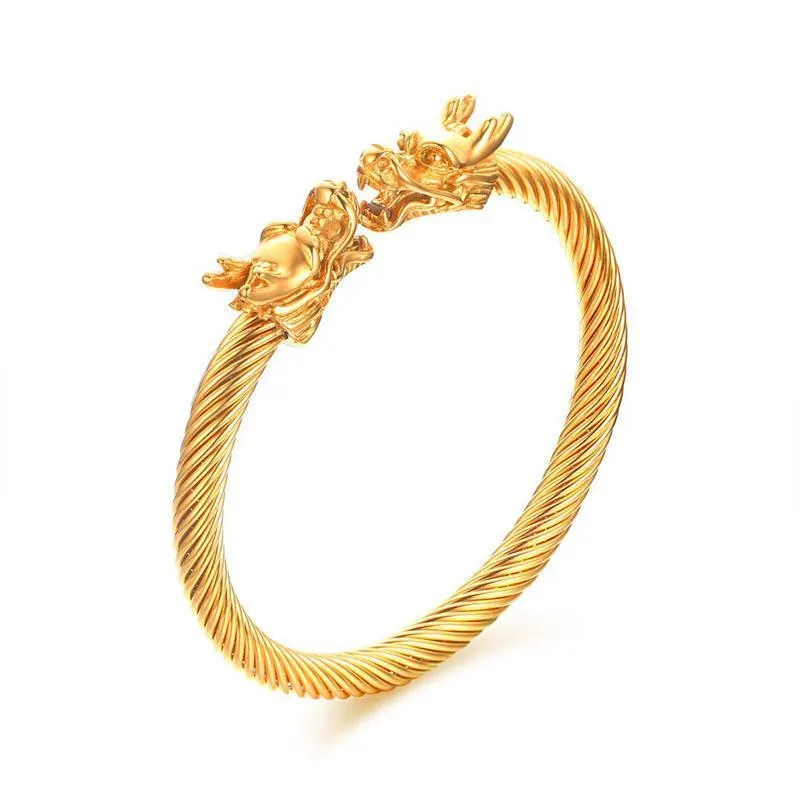 Golden Siamese Dragons Twisted Chain Bangle