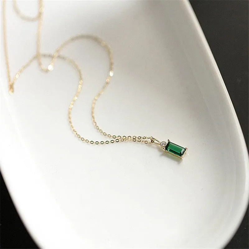 Green Crystal 925 Sterling Silver Necklace