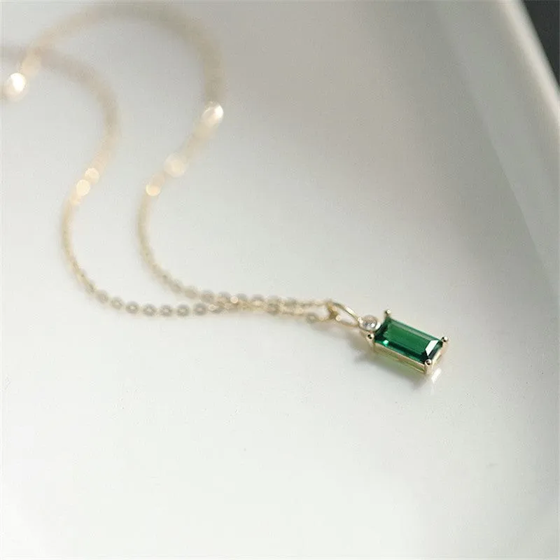 Green Crystal 925 Sterling Silver Necklace