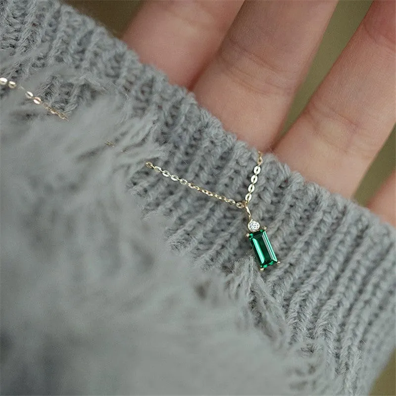 Green Crystal 925 Sterling Silver Necklace