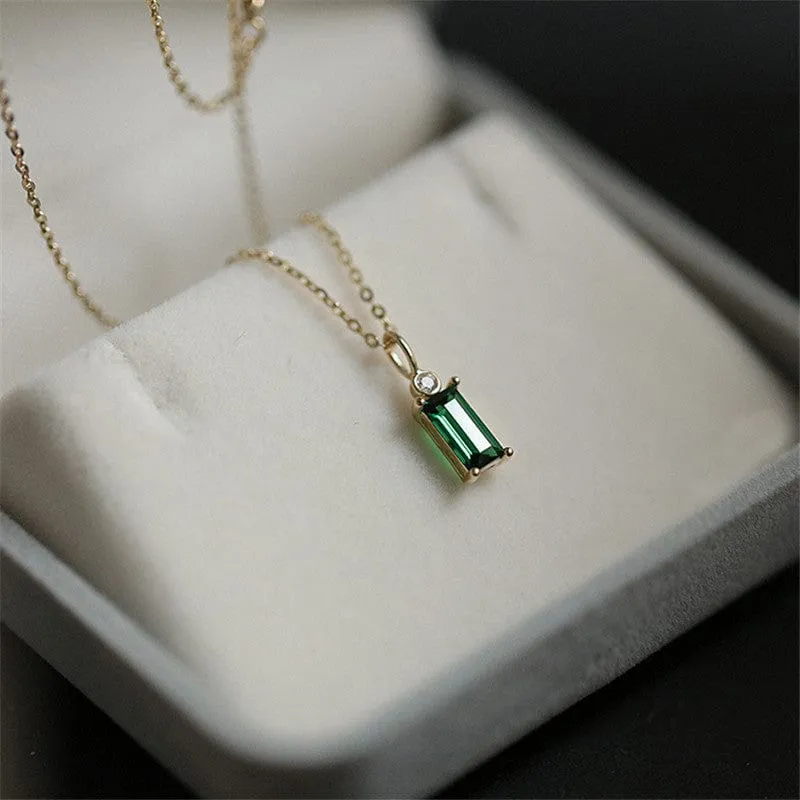 Green Crystal 925 Sterling Silver Necklace