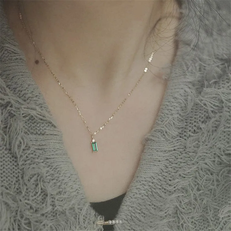 Green Crystal 925 Sterling Silver Necklace