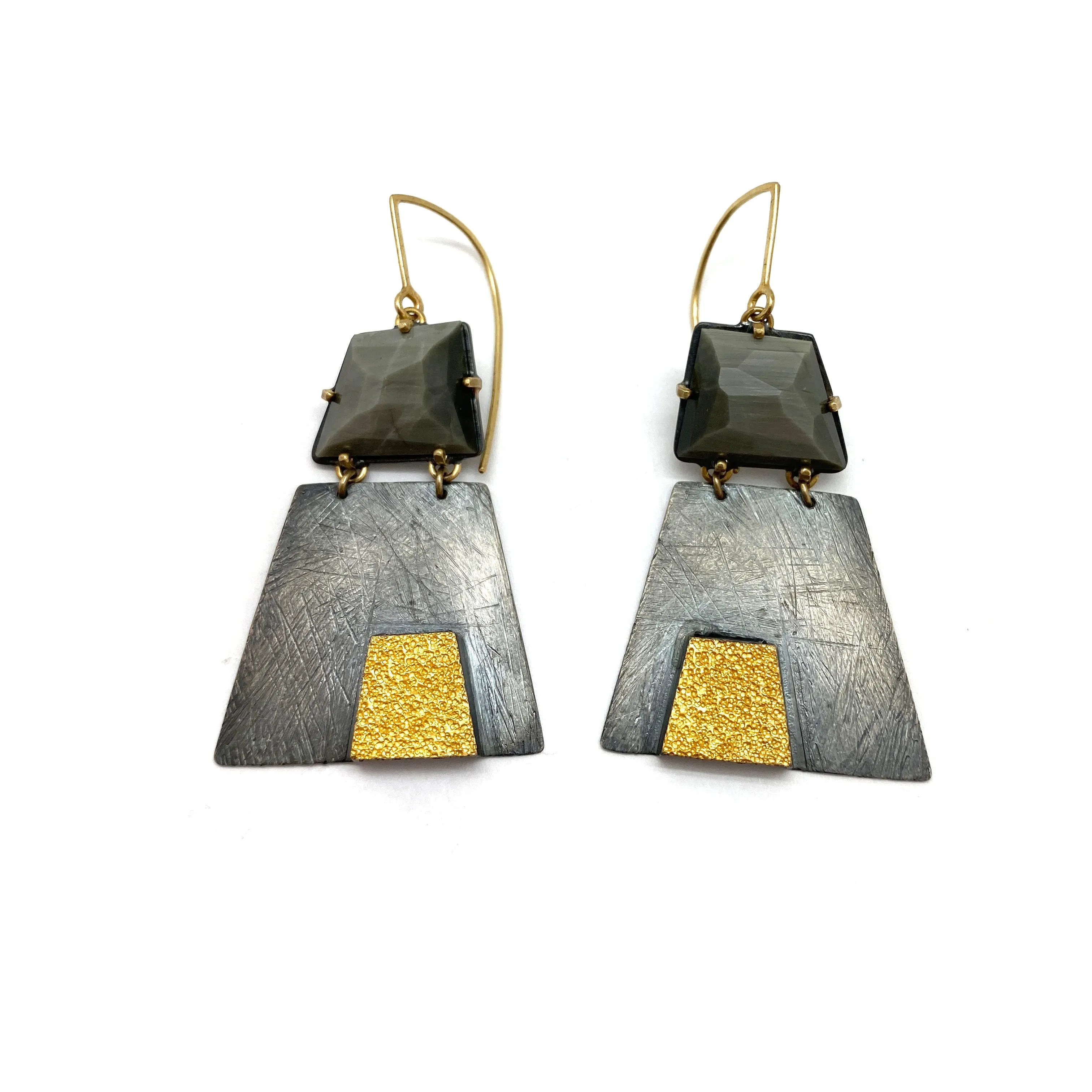 Grey Quartz Pyramid Earrings