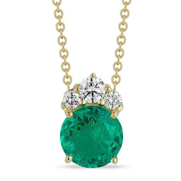Grown Diamond & Emerald Necklace in 14K Yellow Gold