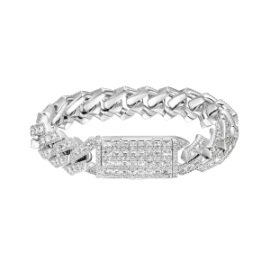 Halo Emerald Cut Prong Cuban Link Bracelet