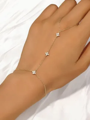 Handchain Bracelet Ring Three Clover Flower Design Bracelet Ring Waterproof Jewelry KESLEY