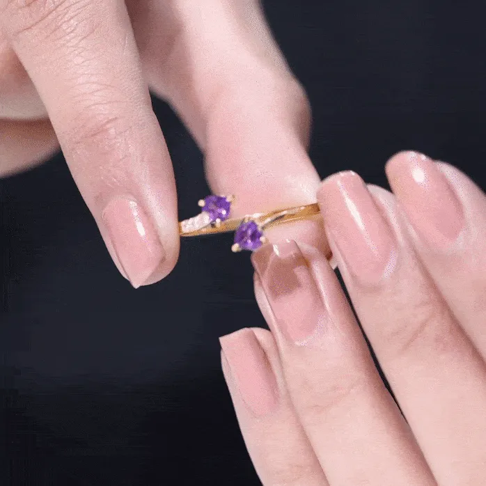Heart Shape Amethyst and Diamond Two Stone Wrap Ring
